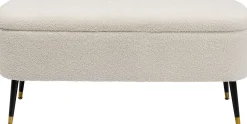 Ławka do przedpokoju ze schowkiem tkanina pluszowa biała 109x45 cm