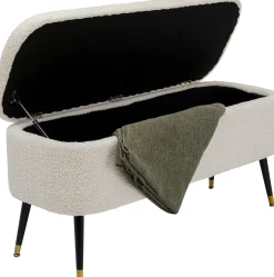 Ławka do przedpokoju ze schowkiem tkanina pluszowa biała 109x45 cm