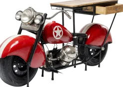 Barek motocykl czerwony vintage 210x98 cm blat drewno mango