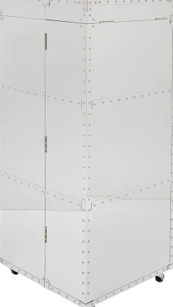 Barek na kółkach rozkładany stal srebrna wnętrze naturalne 64x145 cm