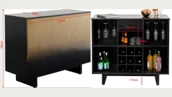 Barek z blatem czarno-złoty front stal nierdzewna 120x105 cm