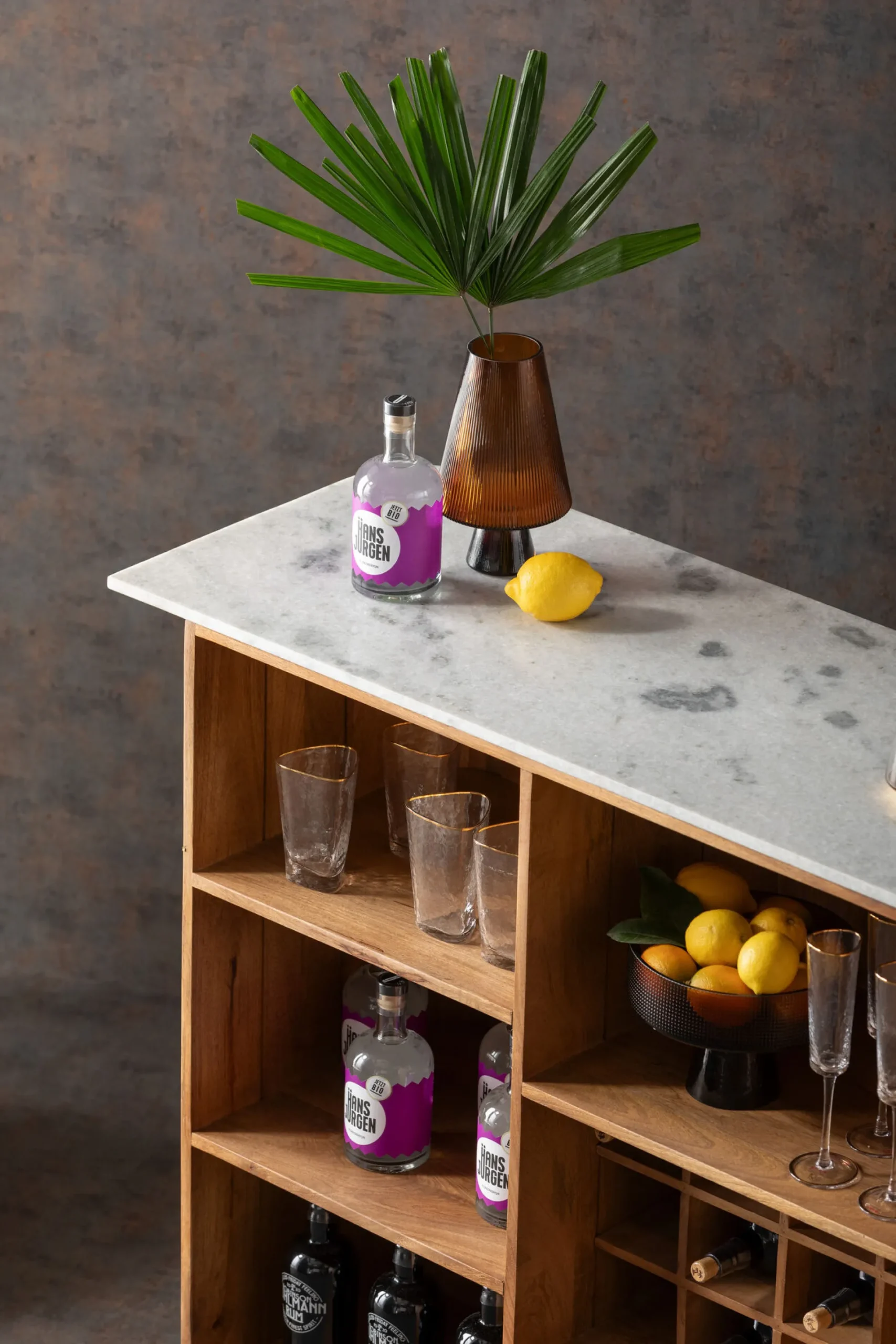 Barek z blatem drewno mango i marmur 120x110 cm