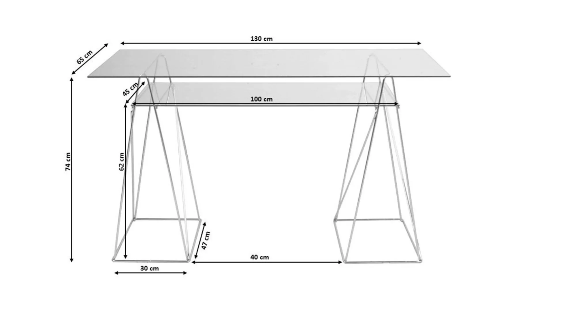 Biurko Polar 135x65 cm transparentne blat 8 mm