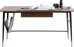 Biurko z szufladą brązowe MDF 153x71 cm skóra naturalna