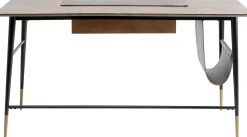 Biurko z szufladą brązowe MDF 153x71 cm skóra naturalna