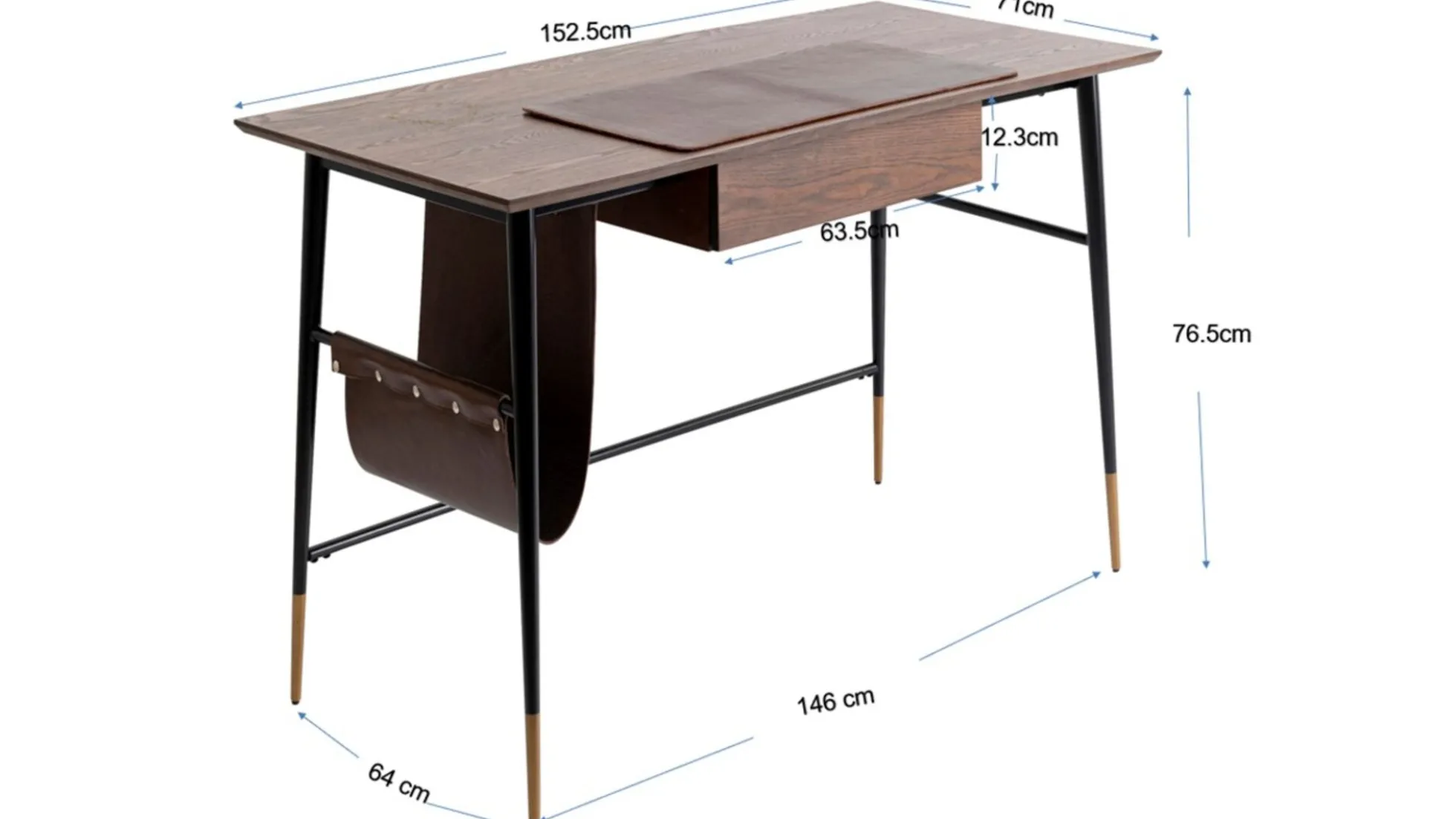 Biurko z szufladą brązowe MDF 153x71 cm skóra naturalna