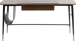 Biurko z szufladą brązowe MDF 153x71 cm skóra naturalna
