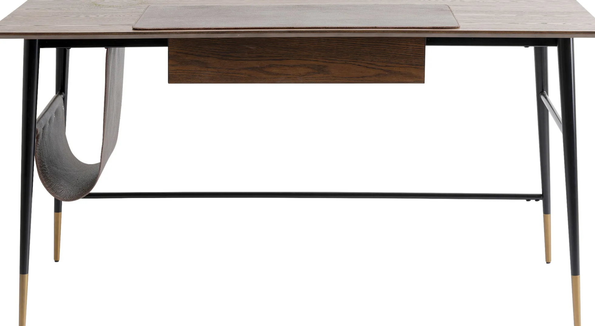 Biurko z szufladą brązowe MDF 153x71 cm skóra naturalna