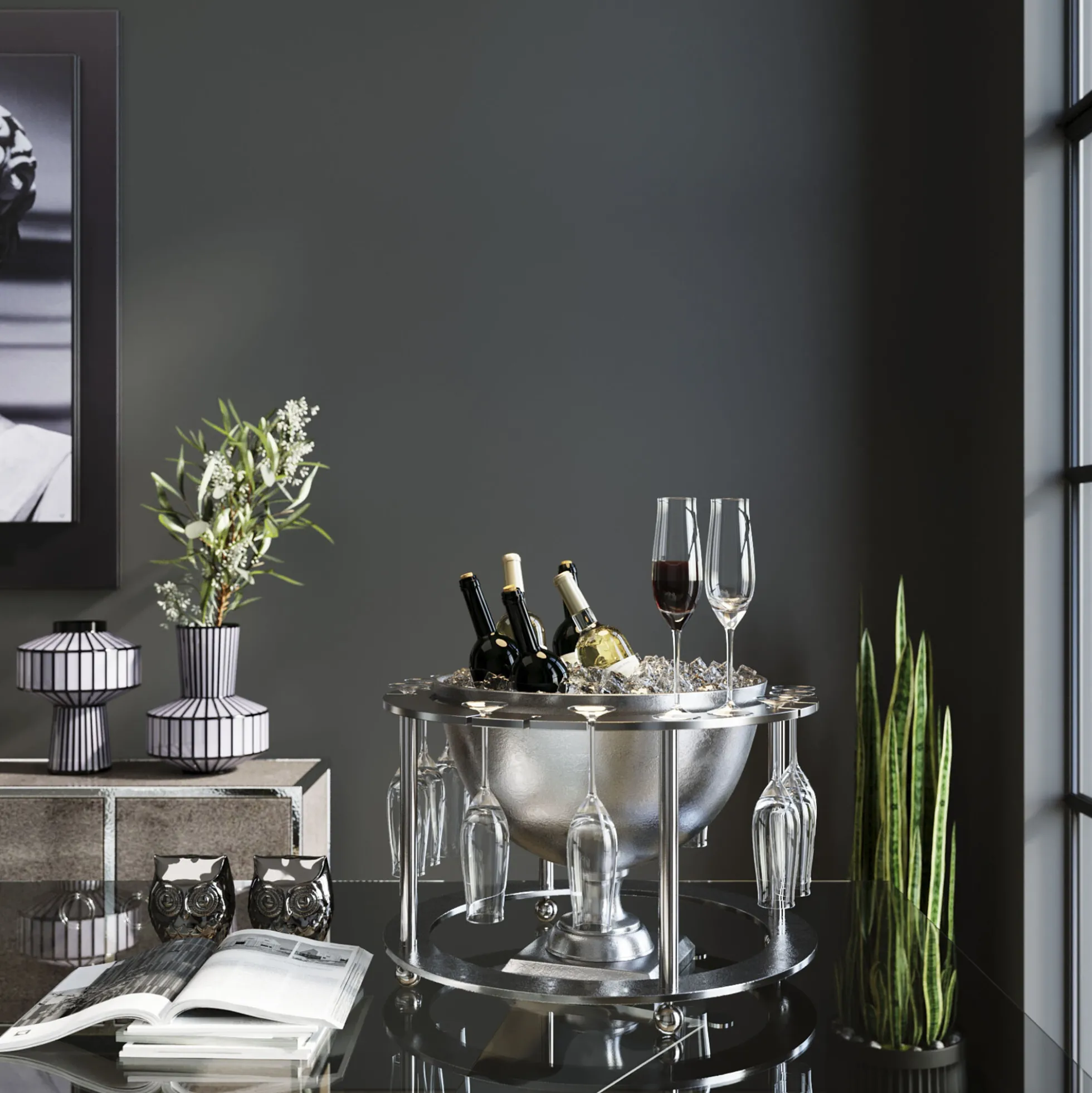 Cooler do butelek Champagne Time ∅61x38 cm srebrny