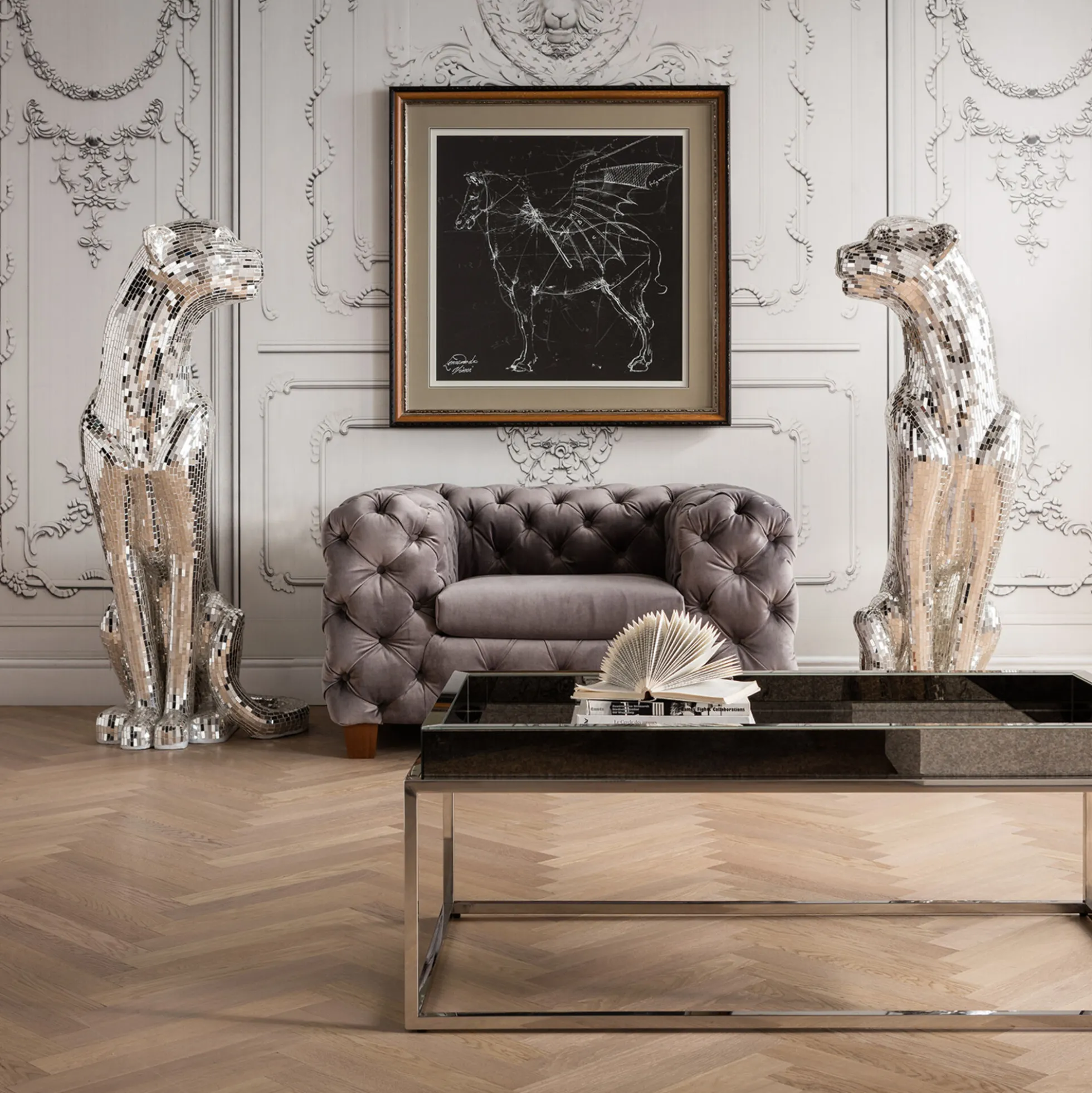 Dekoracja stojąca Welcome Panther 57x150 cm srebrna prawa
