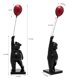 Figurka dekoracyjna czarna miś z balonem 17x74 cm