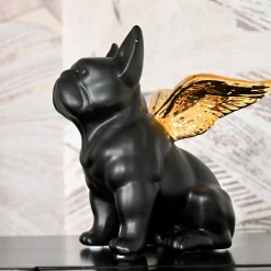 Figurka dekoracyjna Sitting Angel Dog 21x22 cm czarna