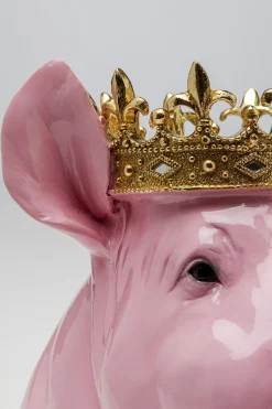 Figurka dekoracyjna świnia różowo-zielona ze złotą koroną 34x28 cm