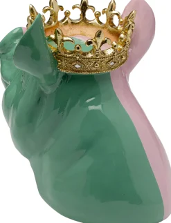 Figurka dekoracyjna świnia różowo-zielona ze złotą koroną 34x28 cm