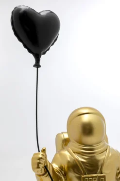 Figurka dekoracyjna złoty astronauta z czarnym balonem 41 cm