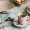 Filiżanka do espresso ze spodkiem kamionkowa różowa 88 ml