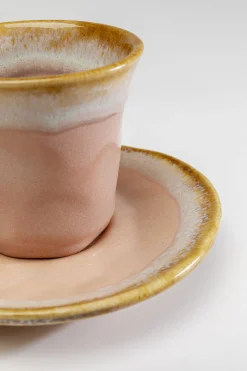 Filiżanka do espresso ze spodkiem kamionkowa różowa 88 ml