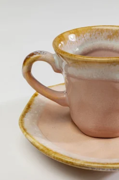 Filiżanka do espresso ze spodkiem kamionkowa różowa 88 ml