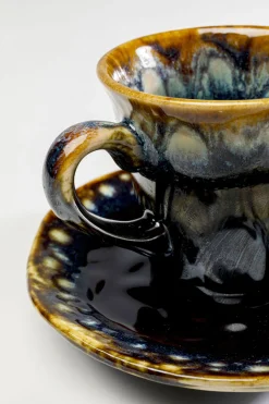 Filiżanka do espresso ze spodkiem kamionkowa ciemnoniebieska 88 ml