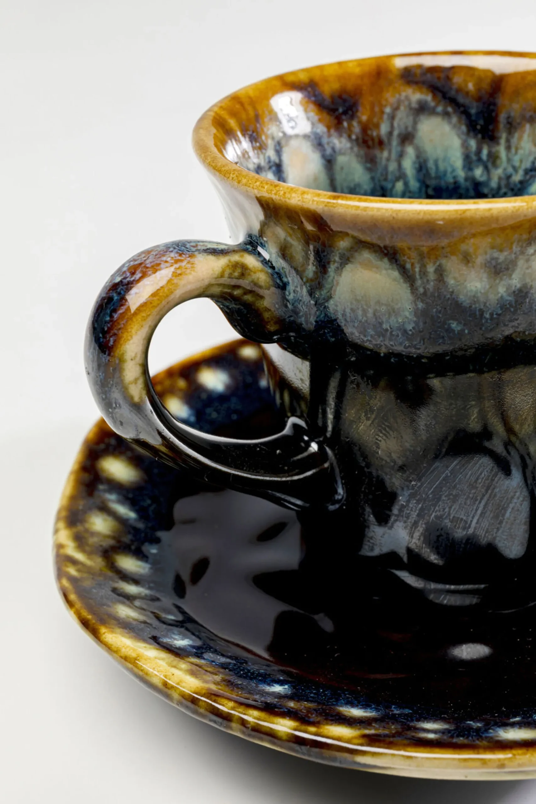 Filiżanka do espresso ze spodkiem kamionkowa ciemnoniebieska 88 ml