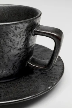 Filiżanka ze spodkiem czarna kamionkowa 205 ml