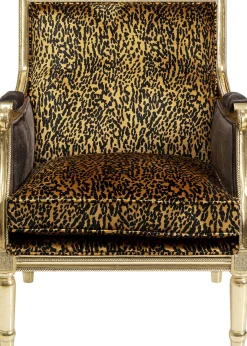 Fotel glamour do salonu panterka rama złota 70x98 cm