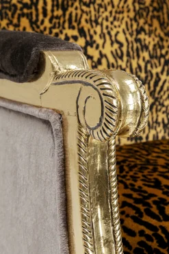 Fotel glamour do salonu panterka rama złota 70x98 cm