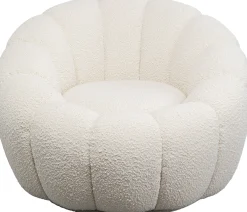 Fotel obrotowy do salonu biały tkanina boucle 94x66 cm