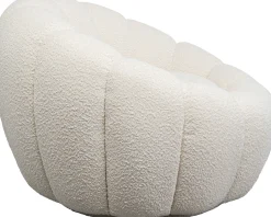 Fotel obrotowy do salonu biały tkanina boucle 94x66 cm