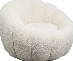 Fotel obrotowy do salonu biały tkanina boucle 94x66 cm