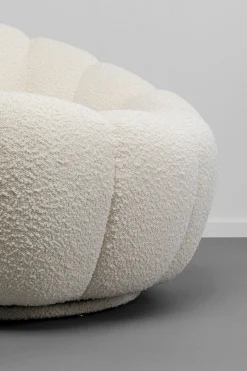 Fotel obrotowy do salonu biały tkanina boucle 94x66 cm