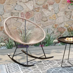 Fotel ogrodowy bujany naturalny nogi stalowe czarne 73x85 cm