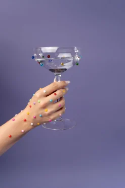 Kieliszek do koktajli szklany z kolorowymi detalami 340 ml