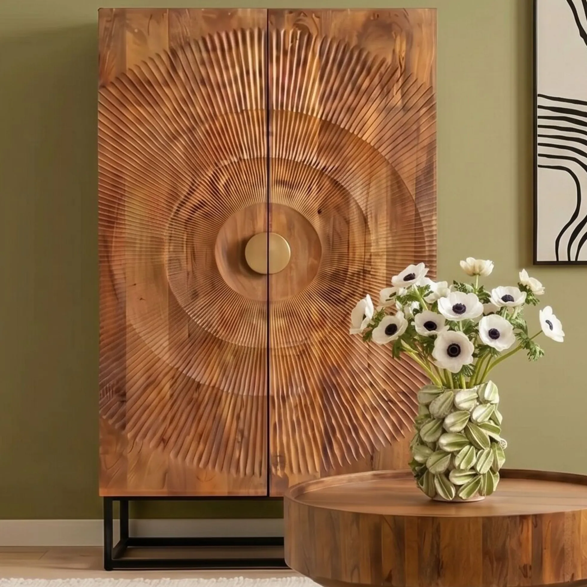 Komoda drewniana 2-drzwiowa boho podstawa czarna 76x140 cm