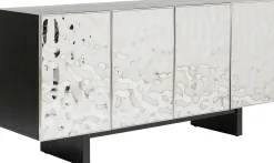 Komoda 4-drzwiowa fornirowana czarna front srebrny ze stali nierdzewnej 160x78 cm