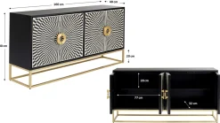 Komoda Electro 160x80 cm czarno-biała