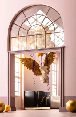 Komoda glamour czterodrzwiowa czarno-złota 165 cm