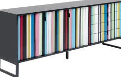 Komoda kolorowa z szufladami i drzwiami MDF 186 cm podstawa czarna stalowa