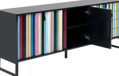 Komoda kolorowa z szufladami i drzwiami MDF 186 cm podstawa czarna stalowa
