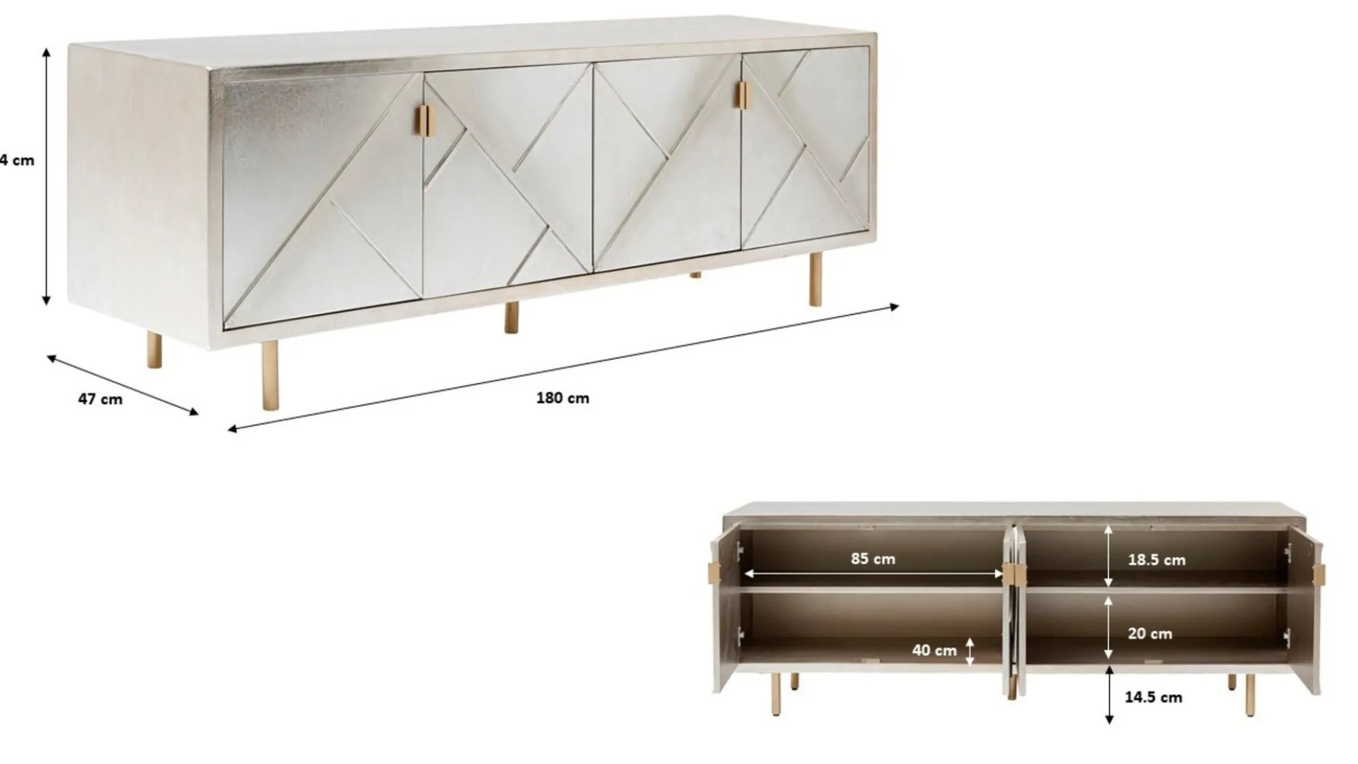 Komoda Venice Triangle 180x64 cm srebrno złota
