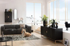 Komoda wysoka drewniana boho czarno-brązowa 76x140 cm