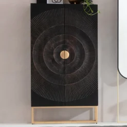 Komoda wysoka drewniana boho czarno-brązowa 76x140 cm