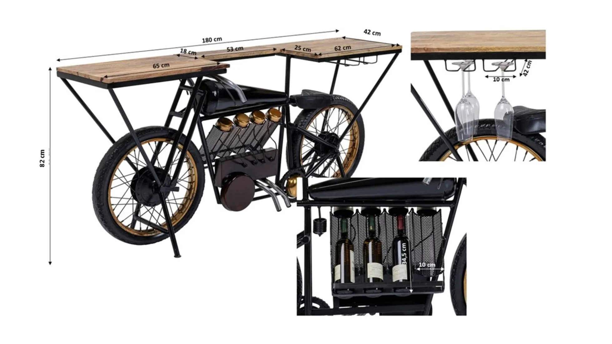 Konsola - barek Motorbike 180x43 cm czarna