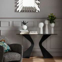 Konsola Gloria 140x45 cm czarna - blat szklany