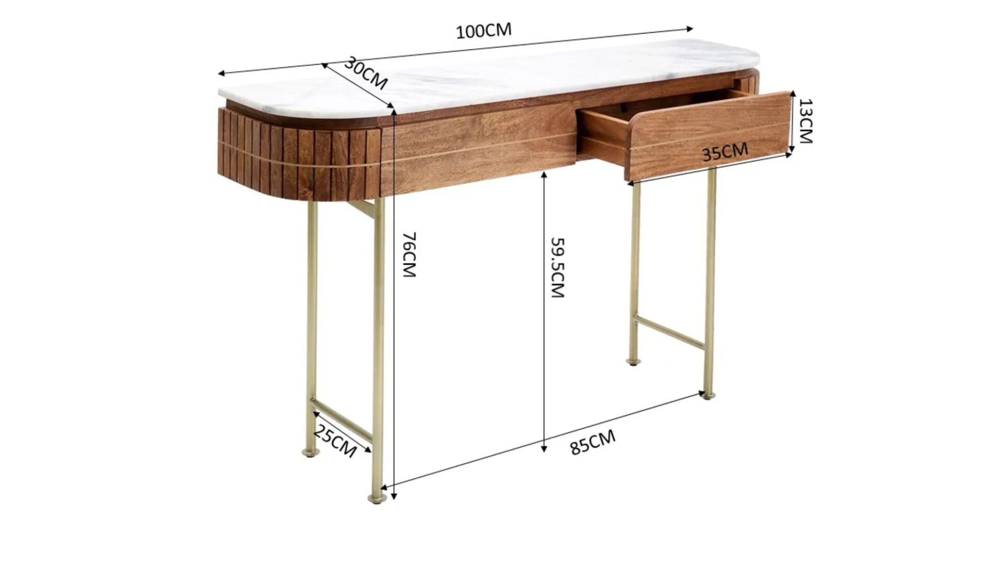Konsola Grace 100x30 cm drewno mango - blat marmur