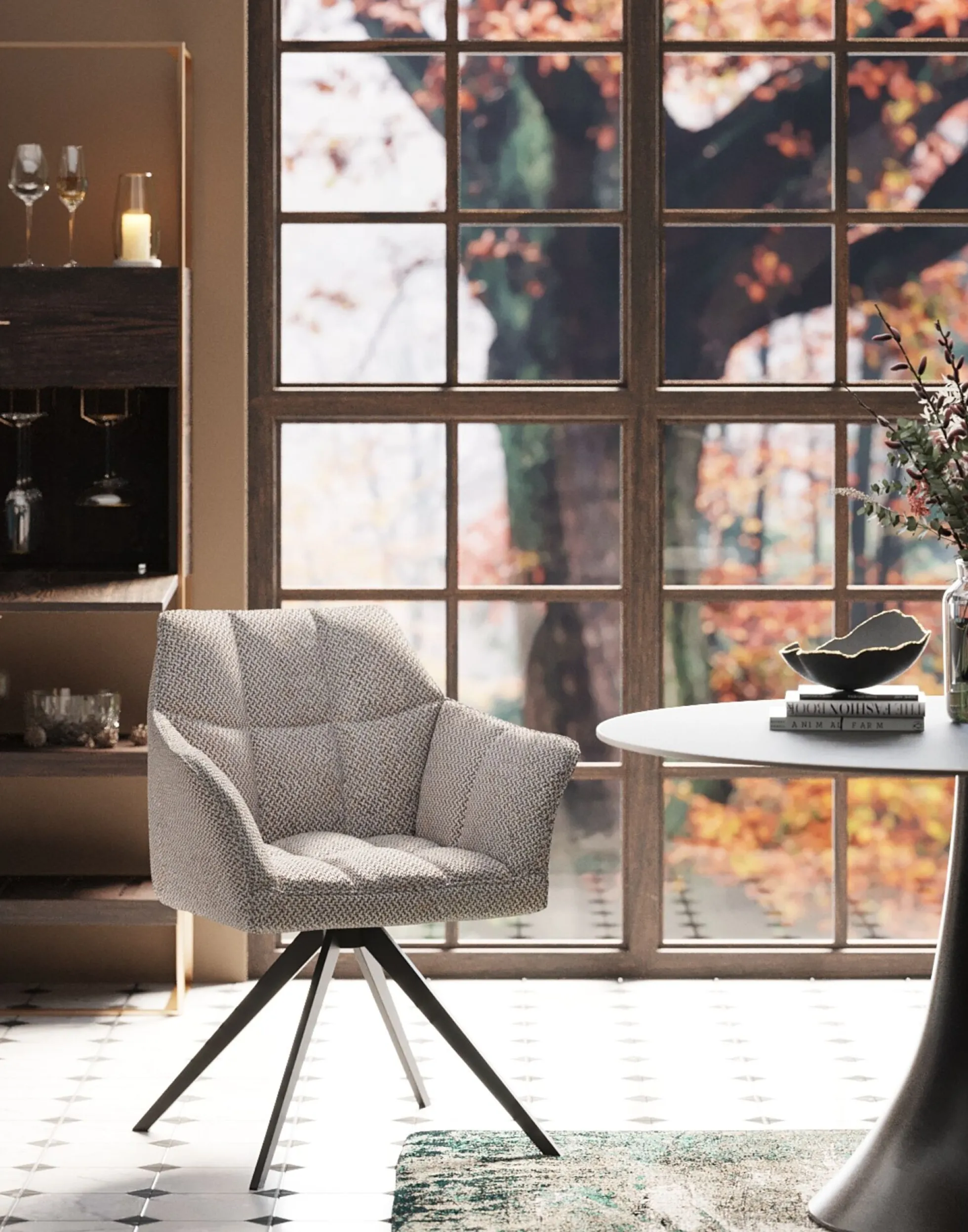 Krzesło obrotowe z podłokietnikami tapicerowane szare nogi czarne 65x85 cm