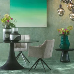 Krzesło obrotowe z podłokietnikami tapicerowane szare nogi czarne 65x85 cm
