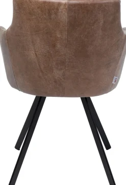 Krzesło obrotowe z podłokietnikami brązowe nogi stal czarne 53x84 cm