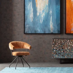 Krzesło z podłokietnikami obrotowe w kolorze brązowym nogi czarne 58x78 cm