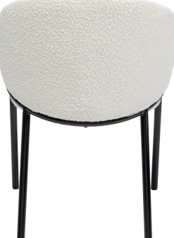 Krzesło z podłokietnikami tapicerowane białe boucle nogi stalowe czarne 58x79 cm